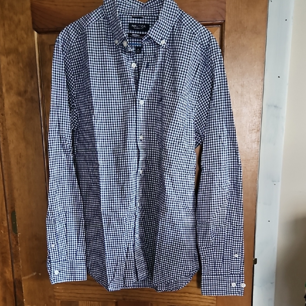 Nautica Men's Navy and White Gingham Shirt